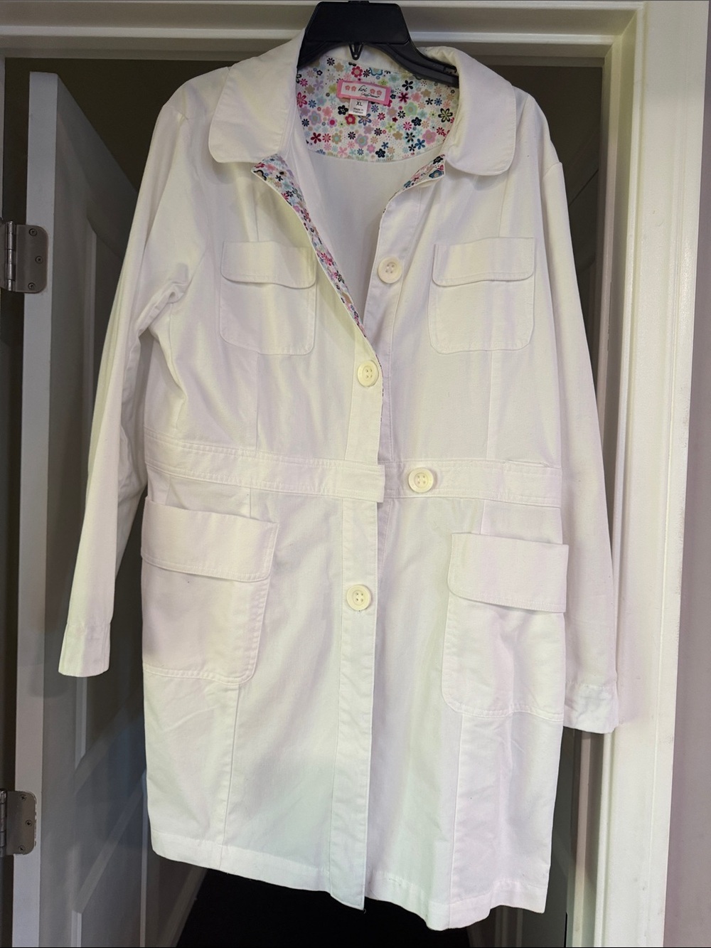 koi Cream Long lab  Coat with Floral Lining